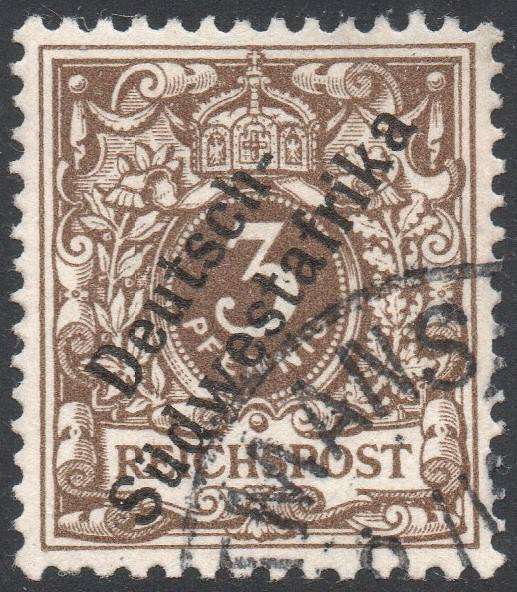 GERMAN SWA 1898 SACC7 3Pfg DARK OCHRE BROWN - VFU - CV R400