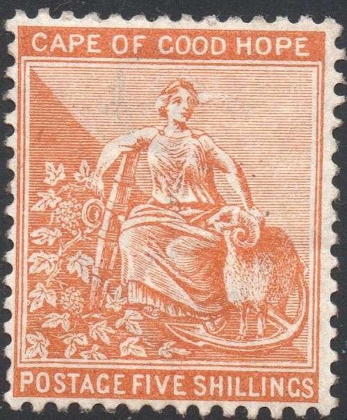 CAPE OF GOOD HOPE 1896 SACC63 5/- BROWN-ORANGE - MM - CV R3000