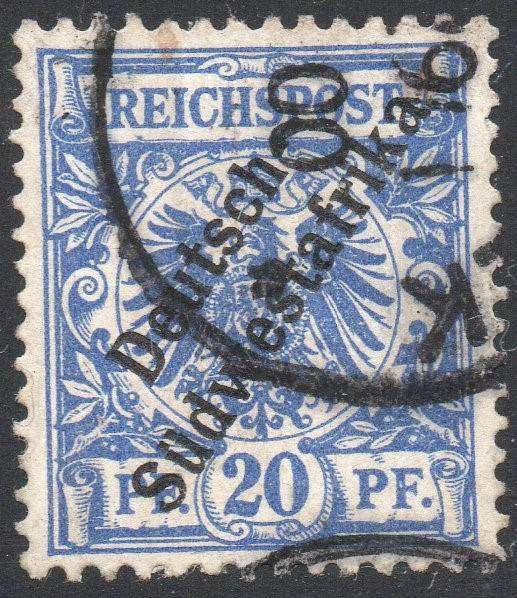GERMAN SWA 1898 SACC10 20Pfg ULTRAMARINE - VFU - CV R180