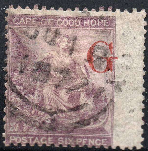 GRIQUALAND WEST 1877-8 SG8g 1st PRINTING 6d DEEP LILAC, O/P TYPE 8 IN RED - VFU - CV £900+(2017)