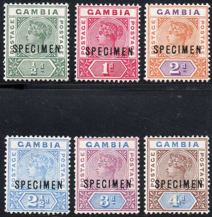 GAMBIA 1898-1902 SG37s-42s : SHORT ''SPECIMEN'' SET OF SIX TO 4d MM CV £150