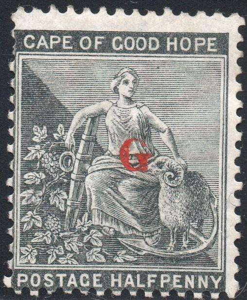 Griqualand West SG14 ½d Grey-Black with o/p type 15 in red CV £27+(2017)