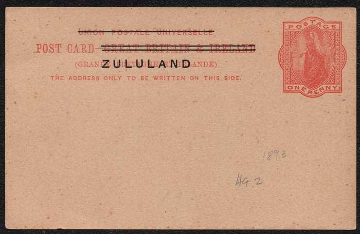 ZULULAND 1893 - OVERPRINTED 1d ZULUAND POSTCARD  - UNUSED - SCARCE - SEE SCANS