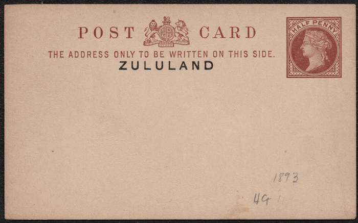 ZULULAND 1893 - ½d ZULULAND POSTCARD  - UNUSED - SCARCE - SEE SCANS