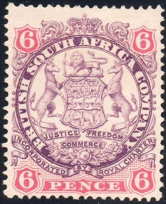 B.S.A.C/Rhodesia SACC33 6d Mauve & Pink -  MM CV R2200
