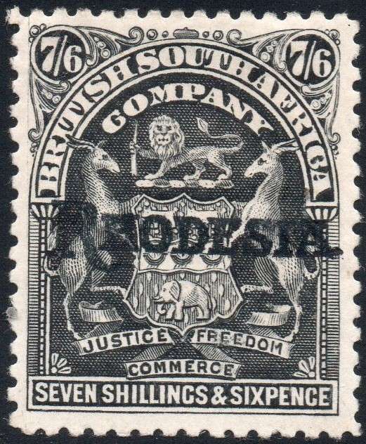 BSAC / Rhodesia : SG108 7s6d BLACK MM CV R4000