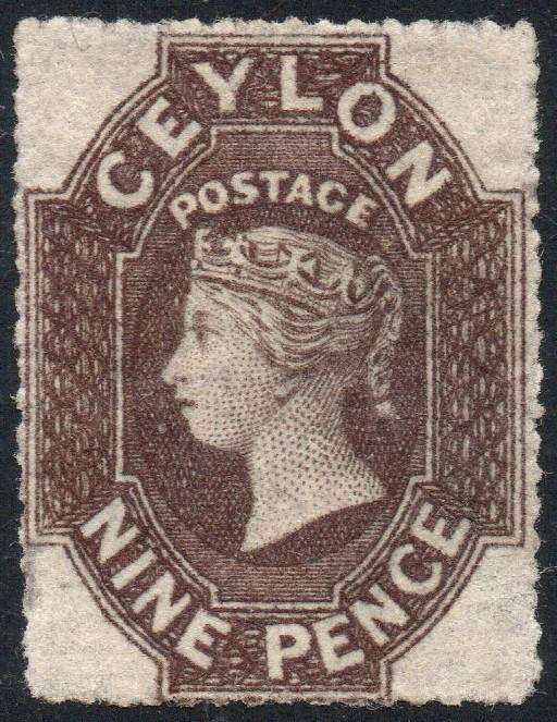 CEYLON - 1861-4 SG33 9d DEEP BROWN - UNUSED - CV £150(2017)