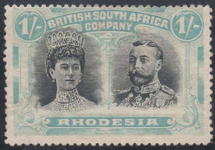 BSAC / Rhodesia SG177 1/- BLACK & BLUE-GREEN(SHADE) - PERF15 - MM CV R25000