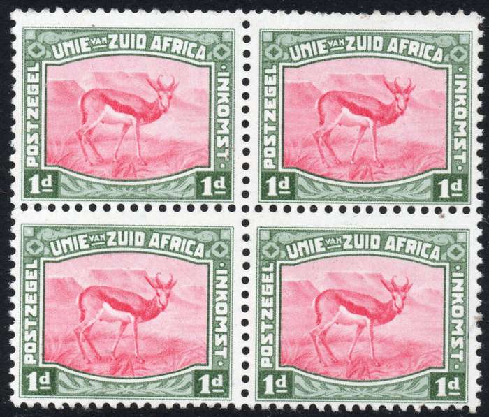 Union of SA - 1d Carmine and Green Harrison Essay BLOCK OF FOUR - MM
