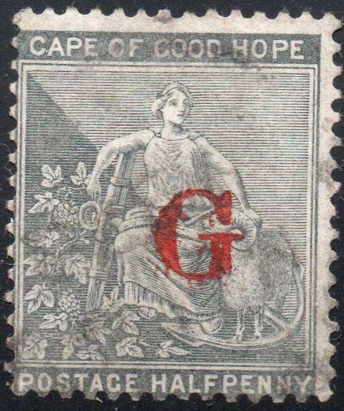 GRIQUALAND WEST 1877-8 SG4c ½d GREY-BLACK, O/P TYPE 3 IN RED - VFU - CV £70+(2017)