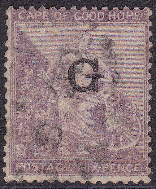 GRIQUALAND WEST 1878 SG13f 2nd PRINTING 6d DEEP LILAC, O/P TYPE11  IN BLACK - VFU CV £150+(2017)