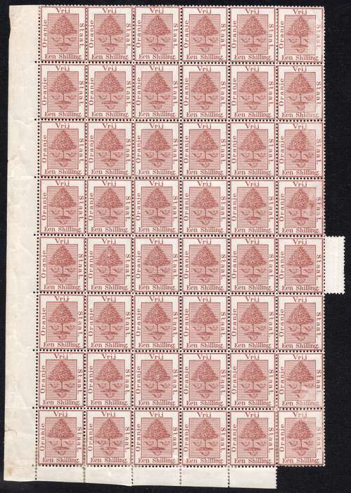 OFS - SACC48 - 1897 1/- BROWN - PART MARGINAL SHEET OF 48 - UM/MM - SEE BELOW