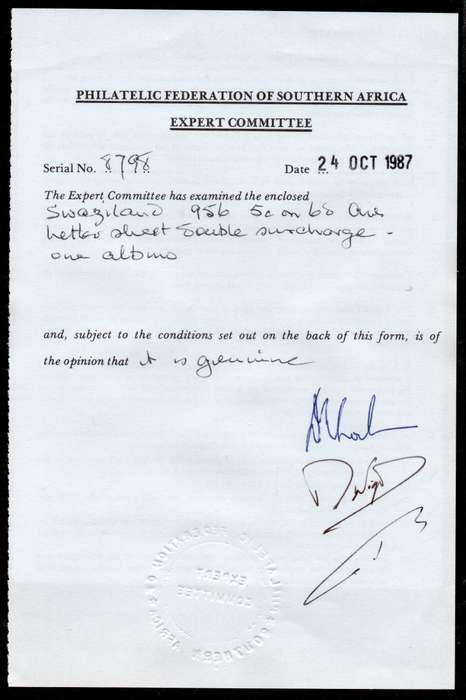 SWAZILAND 1961 SACC71(var) 5c on 6d ON AIRLETTER WITH DOUBLE SURCHARGE - PFSA CERTIFICATE -SEE SCANS