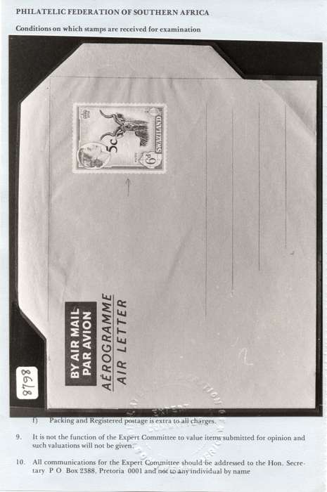 SWAZILAND 1961 SACC71(var) 5c on 6d ON AIRLETTER WITH DOUBLE SURCHARGE - PFSA CERTIFICATE -SEE SCANS