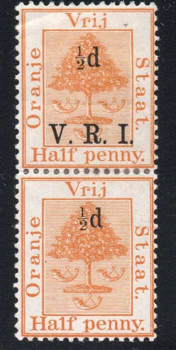 OFS 1900 1st PRINTING LEVEL STOPS - SG101e in pair with transposed o/p -½d on ½d ORANGE MM SEE SCANS
