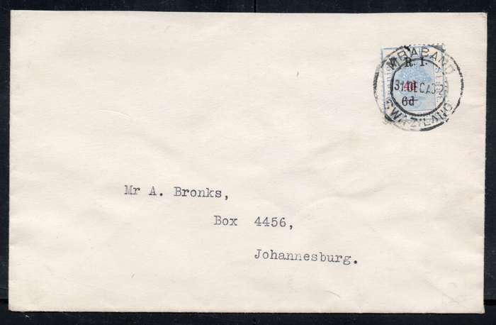 OFS - COVER SENT MBABANE TO JOHANNESBURG 31 DEC 32 TIED WITH OFS SACC81 - SCARCE