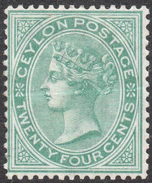 CEYLON 1872-80 SG127 24c GREEN MNG  CV £85+(2017)