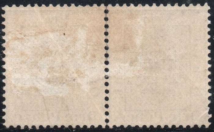 OFS 1896 ½d ON 3d ULTRAMARINE PAIR, LEFT STAPM WITH ''Peuny'' VARIETY - MM CV R1810