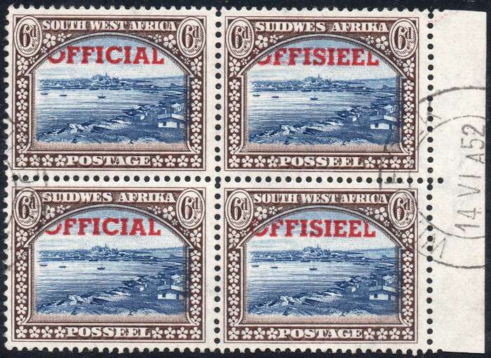 SWA 1951-2 SACC27 / 27a : 6d BLUE & BROWN BO4 - SUPERB USED - 1 PAIR TRANSPOSED O/P