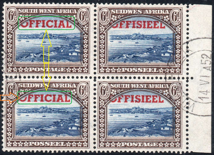 SWA 1951-2 SACC27 / 27a : 6d BLUE & BROWN BO4 - SUPERB USED - 1 PAIR TRANSPOSED O/P