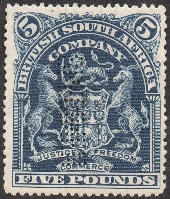 B.S.A.C. / Rhodesia 1901 SACC86s £5 BLUE ''SPECIMEN'' UM - SEE SCANS