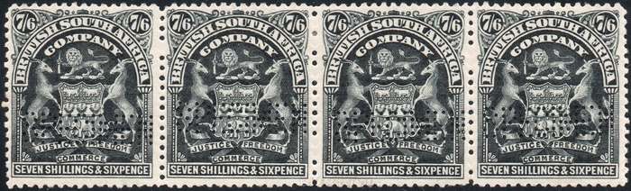 BSAC / RHODESIA 1901 SACC82s 7s6d BLACK ''SPECIMEN''  SO4 - UM/MM - CV R9600(as singles)