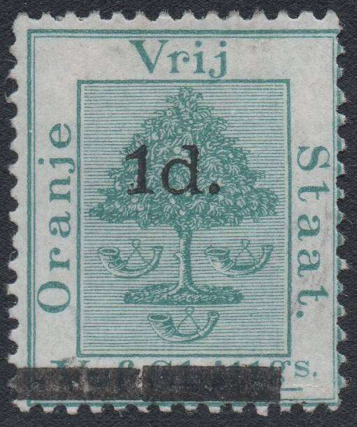 OFS 1881 SG21 1d ON 5/- GREEN WITH O/P TYPE ``b`` - MM CV £60(2017)