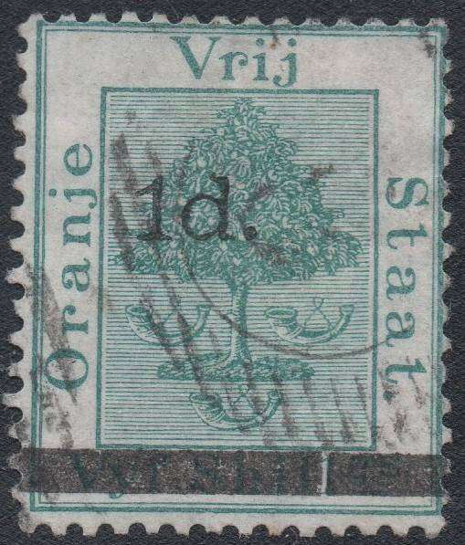 OFS 1881 SG21 1d ON 5/- GREEN WITH O/P TYPE ``b`` - FINE USED - SEE SCANS