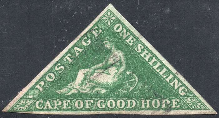 Cape of Good Hope : 1858 SACC8b 1/- DEEP DARK GREEN  - VFU - CV R20000