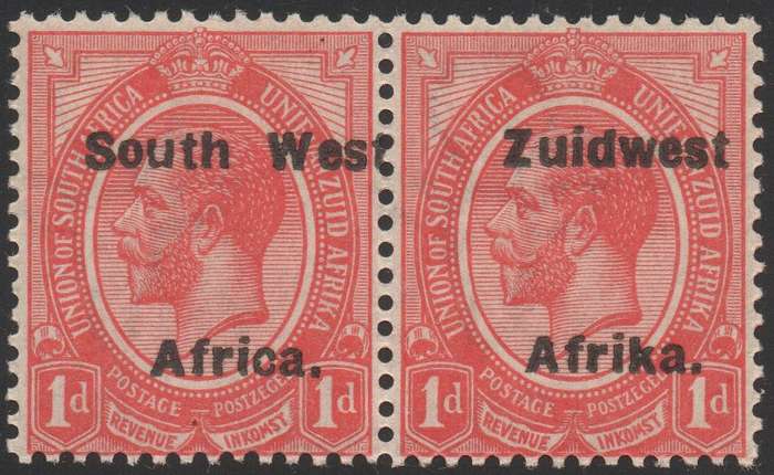 SWA 1924 TYPE VI SACC41 1d RED BILINGUAL PAIR UM CV R180