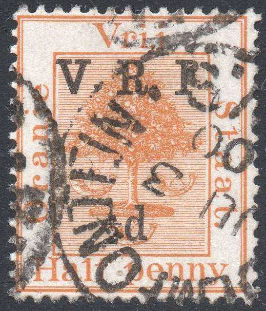 OFS 1900 SG123 : ½d on ½d ORANGE(THICK `V`) USED  - CV £4.75+(2017)