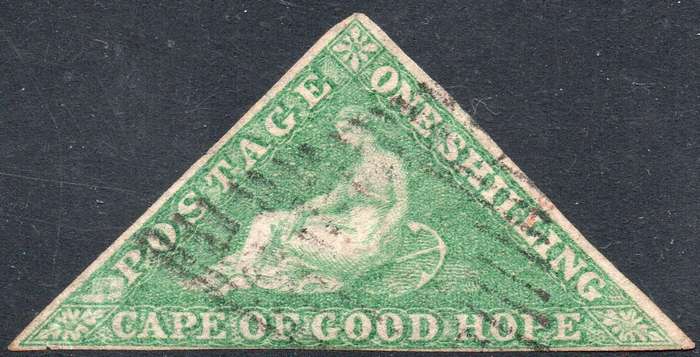 Cape of Good Hope 1864 SACC17 1/- BRIGHT EMERALD GREEN  VFU CV R25000 - SCARCE