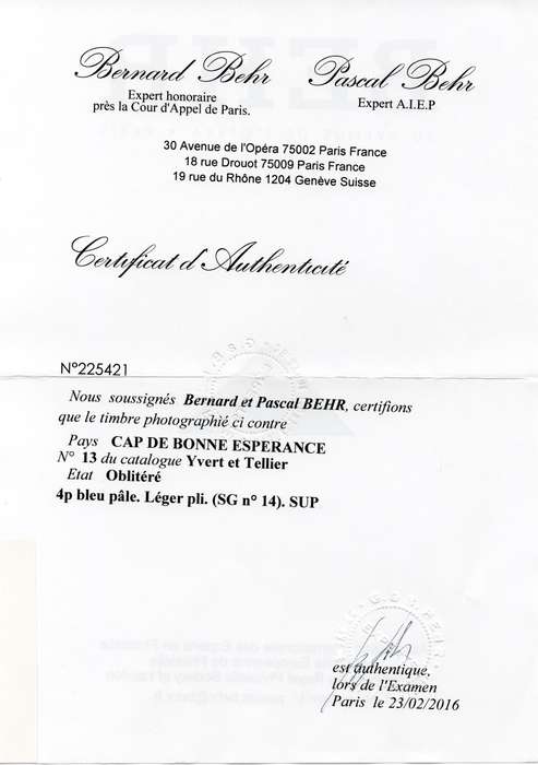 Cape of Good Hope 1861 SACC10a 4d (BRIGHT) GREYISH BLUE WOODBLOCK - VFU - CERTIFICATE - CV R65000
