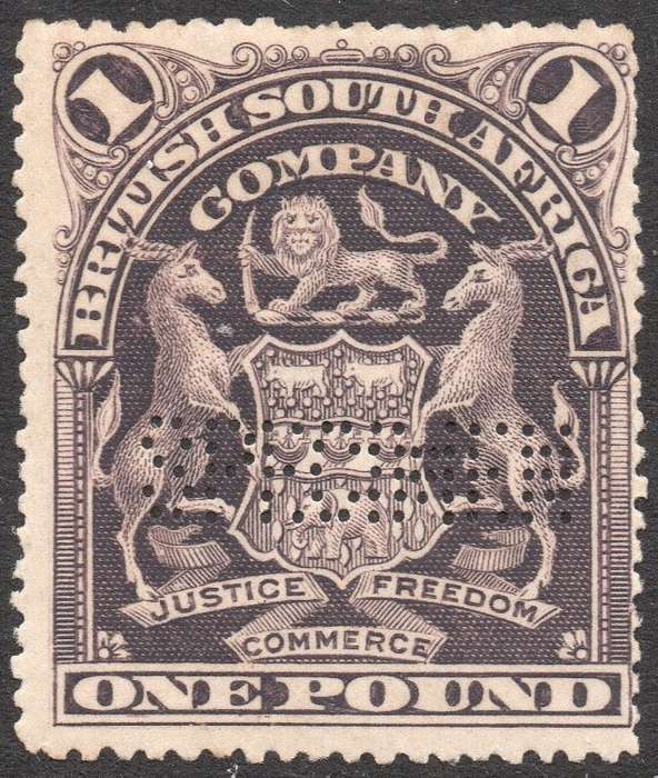 B.S.A.C. / Rhodesia 1908 SACC84s £1 GREYISH RED-PURPLE ''SPECIMEN'' MM - SEE SCANS
