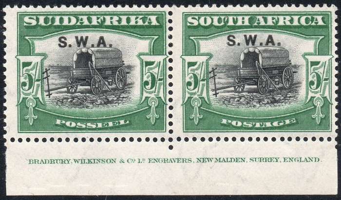 SWA 1927-30 SACC89 5/- BLACK & GREEN INSCRIPTIONAL PAIR - MM CV R9000