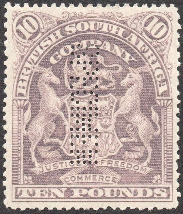 B.S.A.C. / Rhodesia 1901 SACC87s £10 LILAC ''SPECIMEN'' MM - SEE SCANS