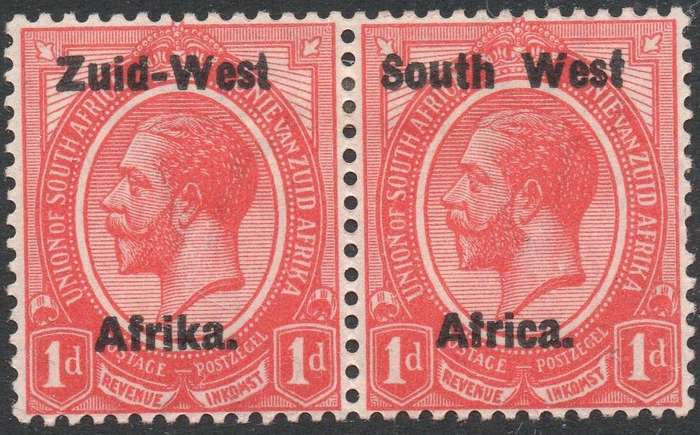 SWA 1923 TYPE I SACC2 1d RED BILINGUAL PAIR MM CV R150