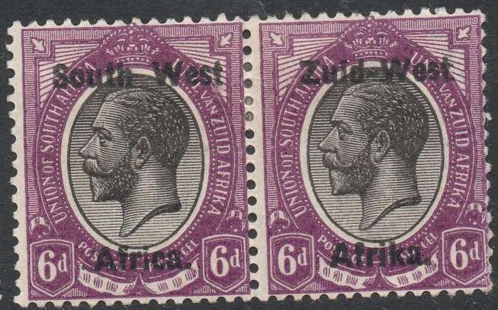 SWA 1923 TYPE I SACC6 6d BLACK & (DEEP)VIOLET BILINGUAL PAIR MM CV R300