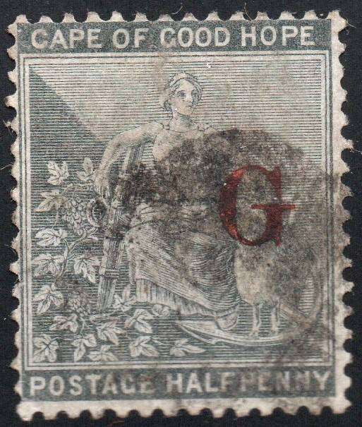 GRIQUALAND WEST 1877-8 SG4b ½d GREYISH-BLACK, O/P TYPE2  IN RED - VFU CV £120