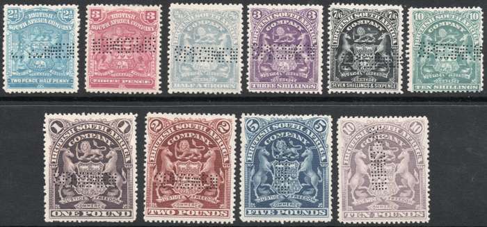 B.S.A.C. / RHODESIA 1898-1908 DEFINITIVE SET - FULL SET OF 10 ''SPECIMENS'' - MM - CV R24000