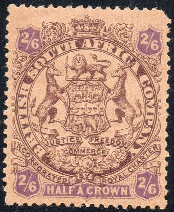 B.S.A.C. / RHODESIA 1896-7 SACC45 - 2s6d BROWN & PURPLE ON YELLOW - MM -  CV R2200 - SEE SCANS