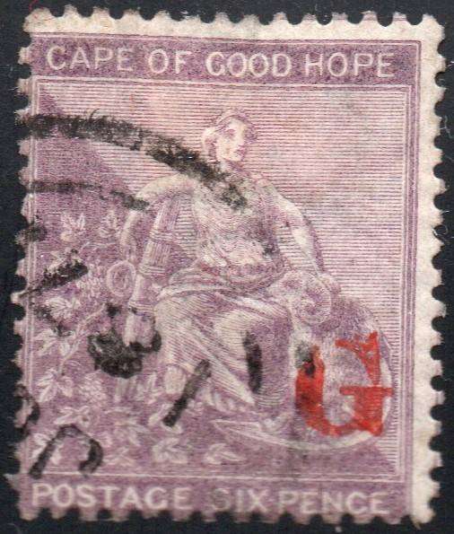 GRIQUALAND WEST 1877-8 SG8c 1st PRINTING 6d DEEP LILAC, O/P TYPE 3 IN RED - VFU - CV £75+(2017)