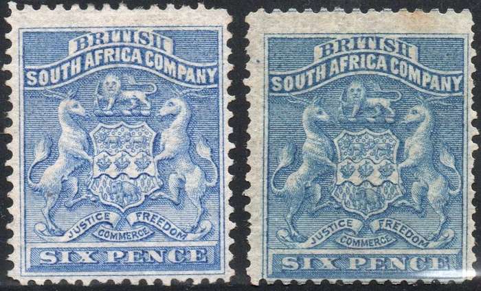 B.S.A.C. / RHODESIA 1892 SACC2 & 3 - 6d ULTRAMARINE / DEEP BLUE - MNG -  CV R3000 - SEE SCANS