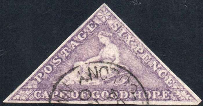 CAPE OF GOOD HOPE :  1864 SACC16 6d BRIGHT MAUVE WITH CIRCULAR POSTMARK - RARE - CV R22000+