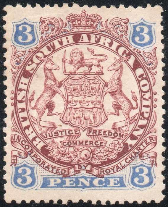 B.S.A.C/Rhodesia SACC31 3d Chocolate  & Ultramarine -  MM CV R250