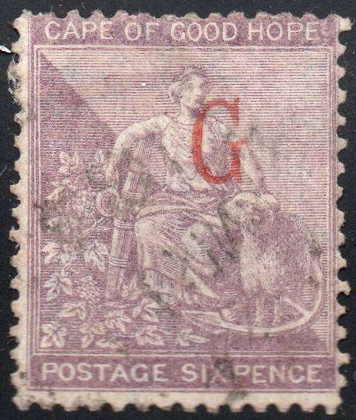 GRIQUALAND WEST 1877-8 SG8d 1st PRINTING 6d DEEP LILAC, O/P TYPE 4 IN RED - VFU - CV £150+(2017)