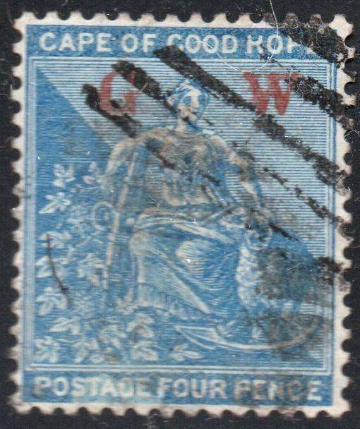 GRIQUALAND WEST 1877 SACC3 4d DEEP BLUE, O/P ''G. W.'' IN RED - VFU