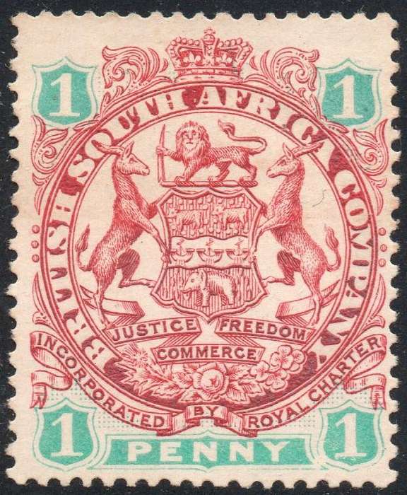 B.S.A.C/Rhodesia SACC39 1d Scarlet & Emerald -  MNG - CV R350