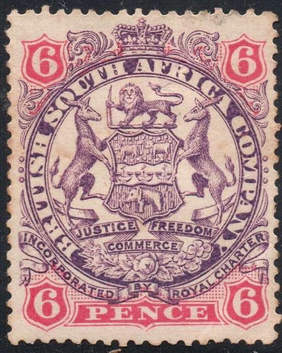 B.S.A.C/Rhodesia SACC43 6d Mauve & Rose - MM - CV R450 - See Scans