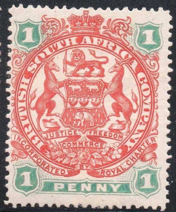 B.S.A.C. / RHODESIA 1897 : SACC59 1d SCARLET & EMERALD - MM - CV R300
